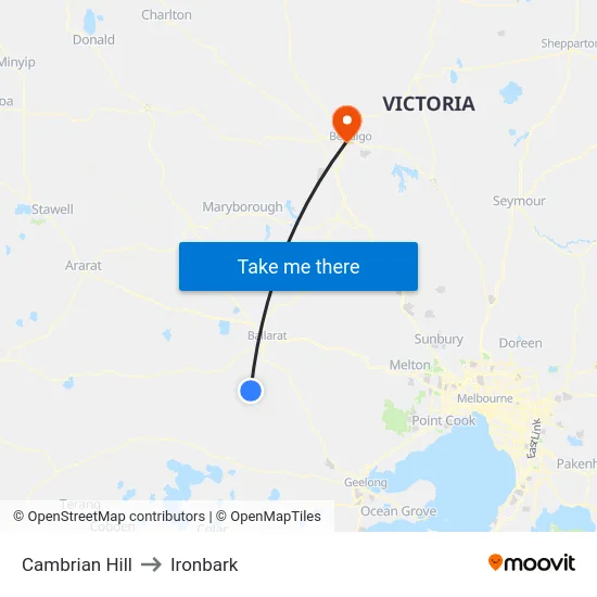 Cambrian Hill to Ironbark map