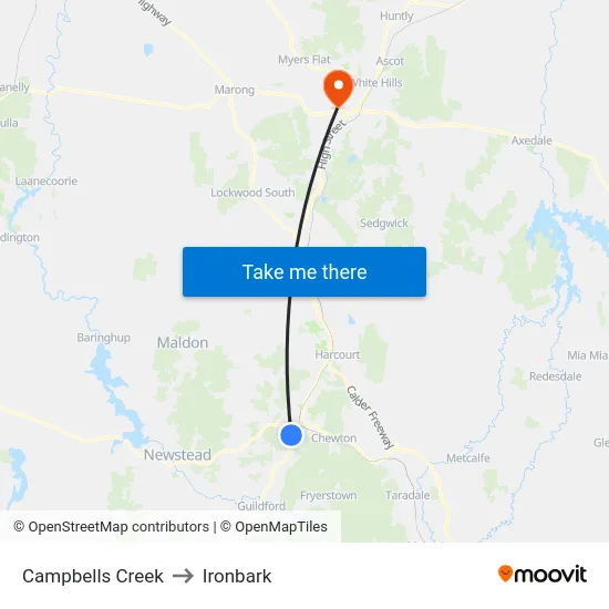 Campbells Creek to Ironbark map