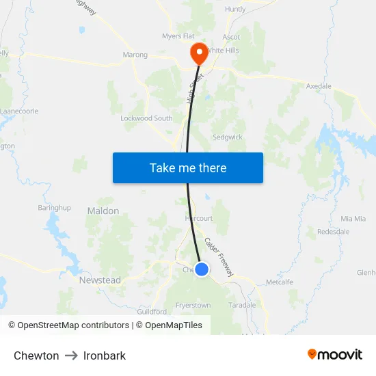 Chewton to Ironbark map
