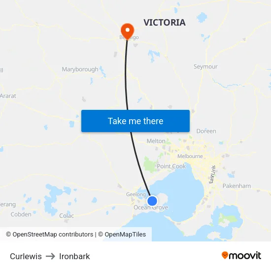 Curlewis to Ironbark map