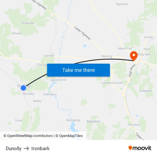 Dunolly to Ironbark map
