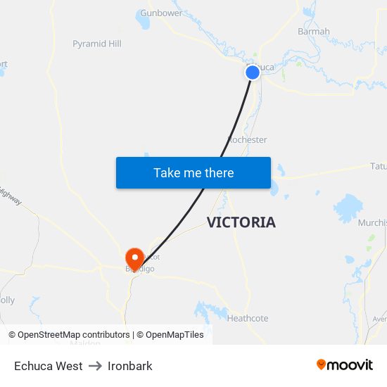 Echuca West to Ironbark map