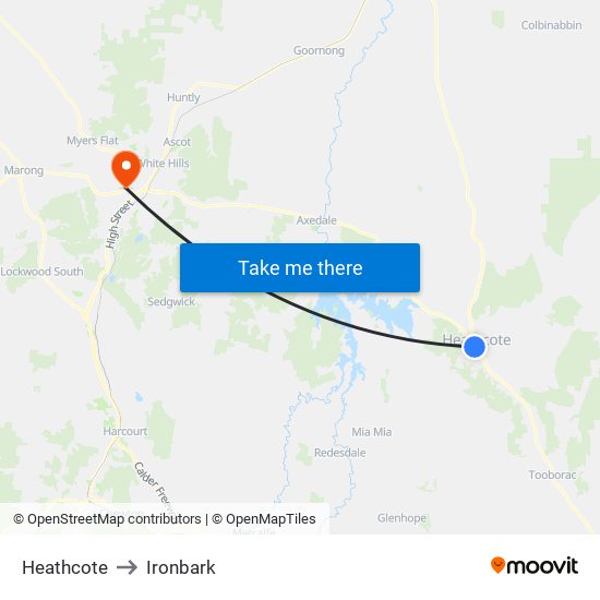 Heathcote to Ironbark map