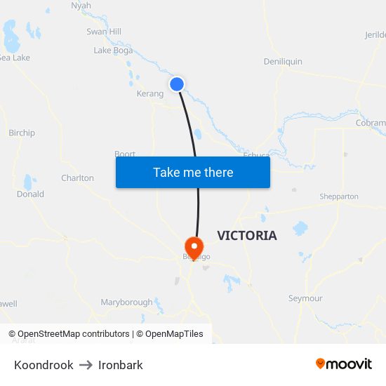 Koondrook to Ironbark map