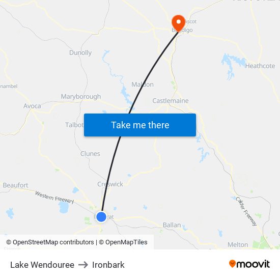 Lake Wendouree to Ironbark map