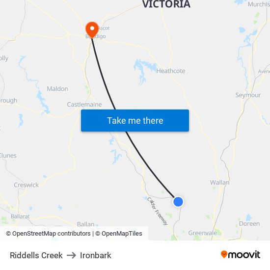 Riddells Creek to Ironbark map