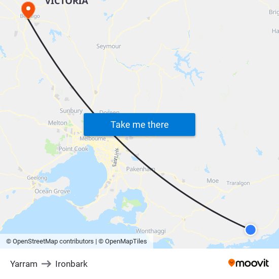 Yarram to Ironbark map