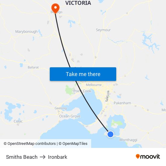 Smiths Beach to Ironbark map