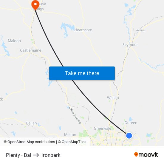 Plenty - Bal to Ironbark map