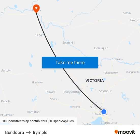 Bundoora to Irymple map