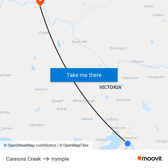 Cannons Creek to Irymple map