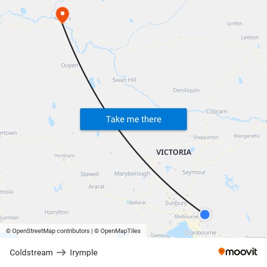 Coldstream to Irymple map