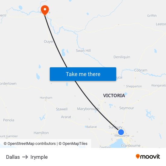 Dallas to Irymple map