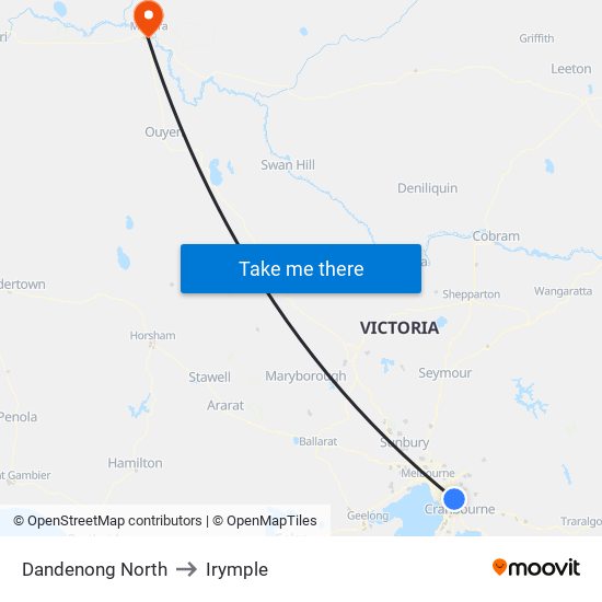 Dandenong North to Irymple map