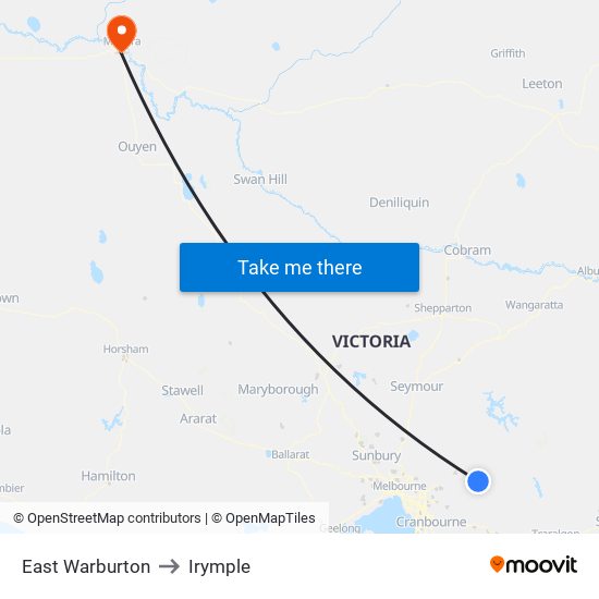 East Warburton to Irymple map