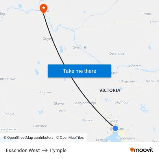 Essendon West to Irymple map