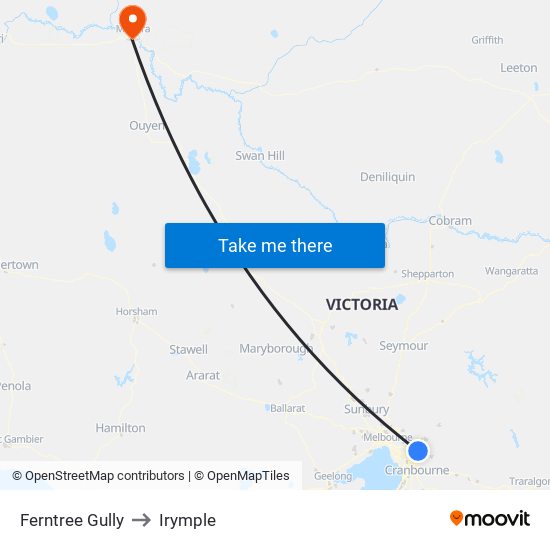 Ferntree Gully to Irymple map