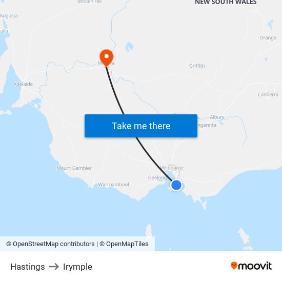 Hastings to Irymple map