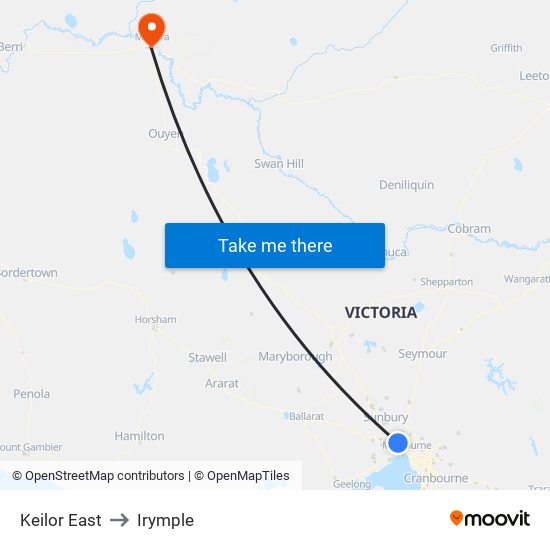 Keilor East to Irymple map