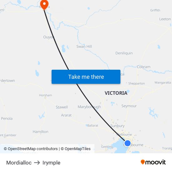 Mordialloc to Irymple map