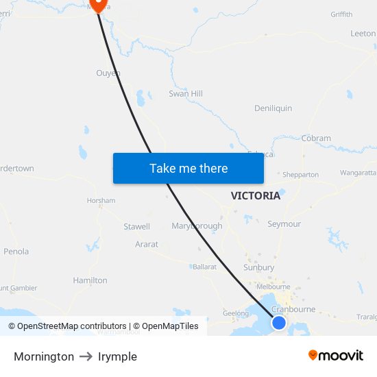 Mornington to Irymple map