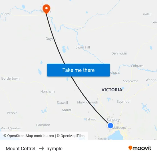 Mount Cottrell to Irymple map