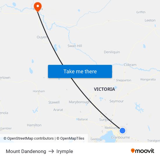Mount Dandenong to Irymple map