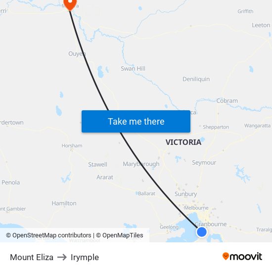 Mount Eliza to Irymple map