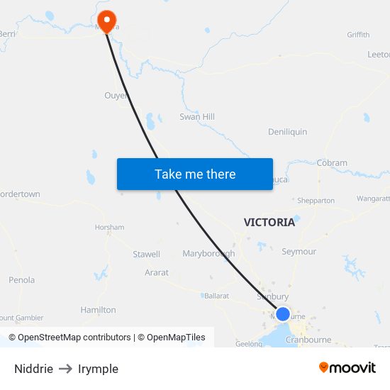 Niddrie to Irymple map