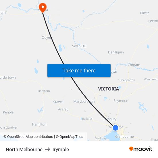 North Melbourne to Irymple map