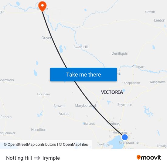 Notting Hill to Irymple map