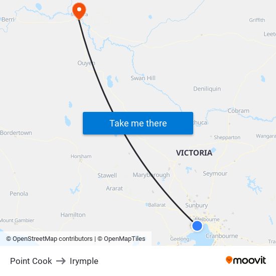 Point Cook to Irymple map