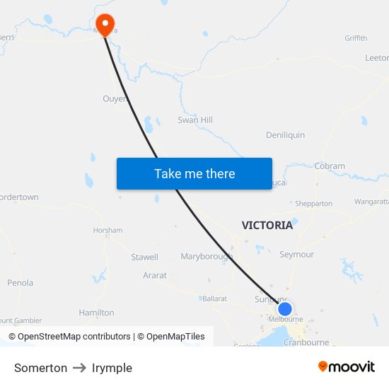 Somerton to Irymple map