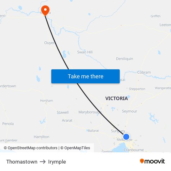 Thomastown to Irymple map