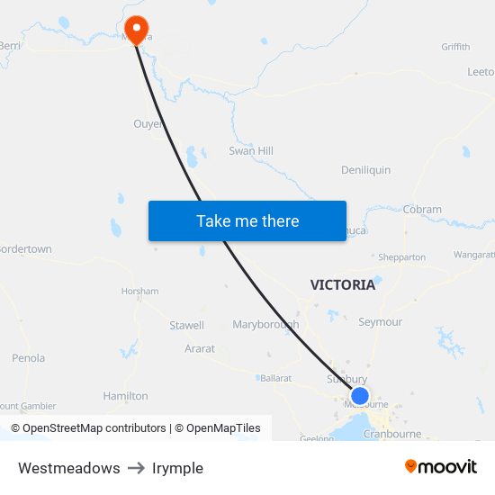 Westmeadows to Irymple map