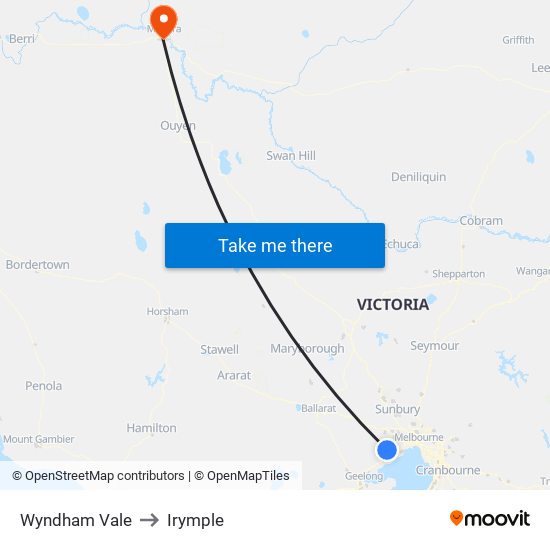 Wyndham Vale to Irymple map