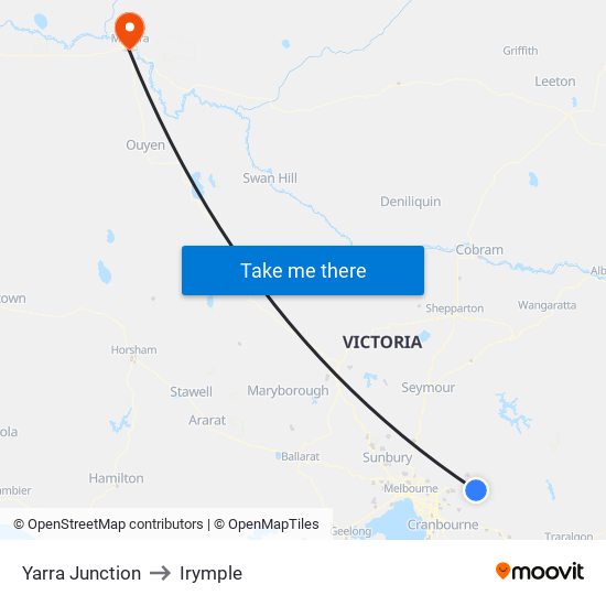 Yarra Junction to Irymple map