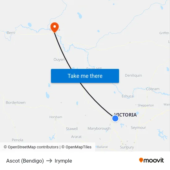 Ascot (Bendigo) to Irymple map