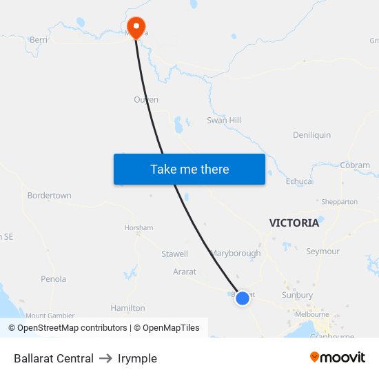 Ballarat Central to Irymple map