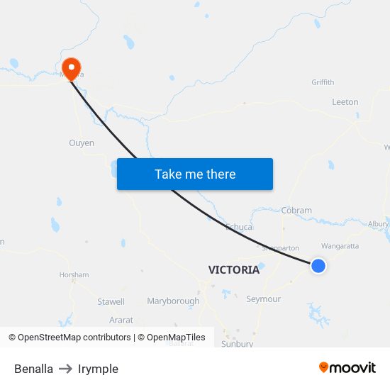 Benalla to Irymple map