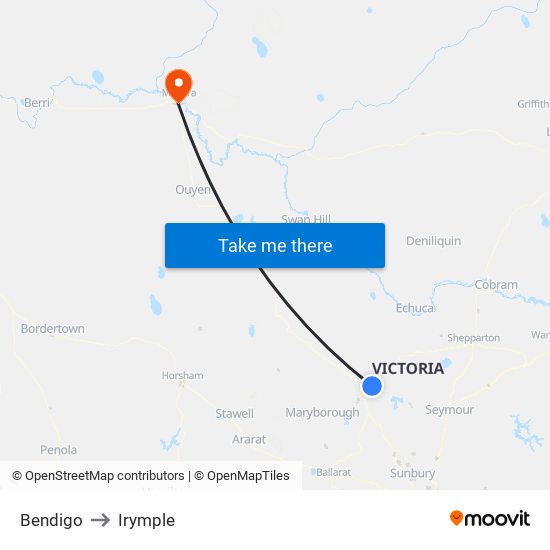 Bendigo to Irymple map