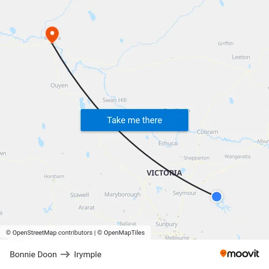 Bonnie Doon to Irymple map