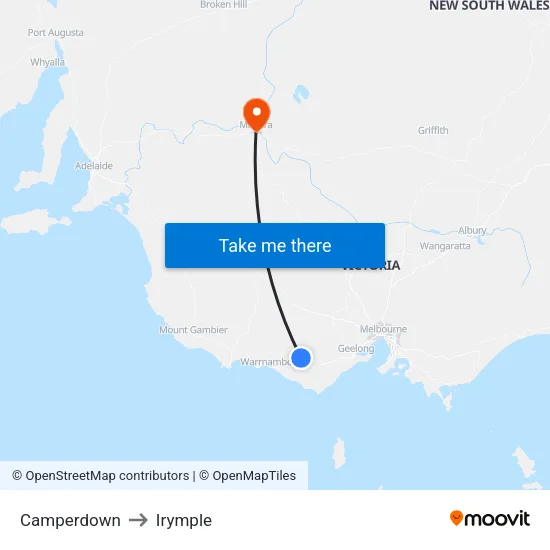 Camperdown to Irymple map