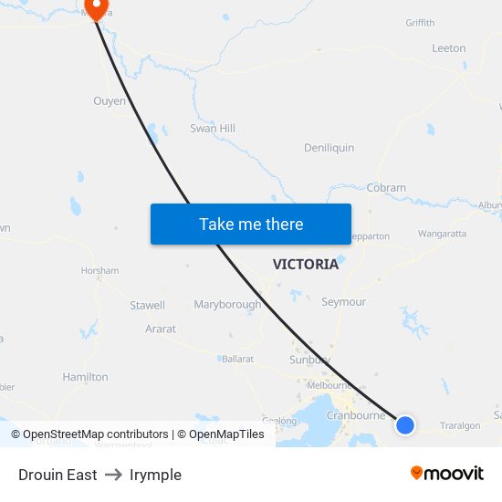 Drouin East to Irymple map