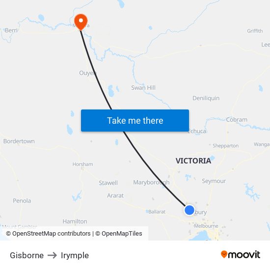 Gisborne to Irymple map