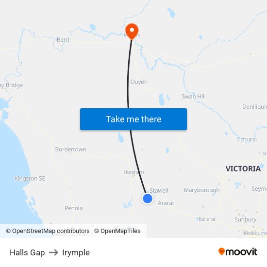 Halls Gap to Irymple map