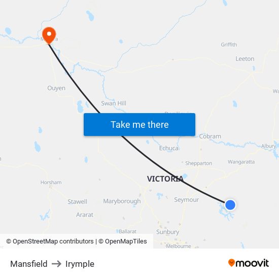 Mansfield to Irymple map