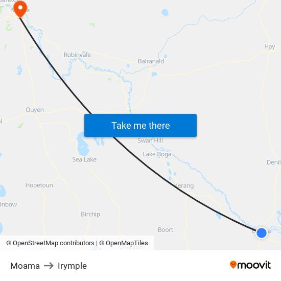 Moama to Irymple map