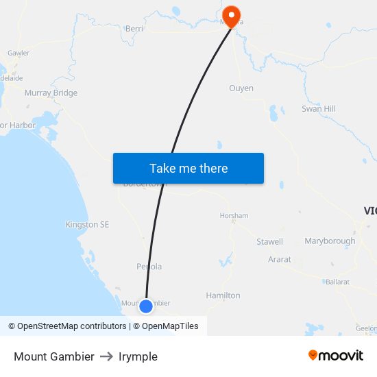 Mount Gambier to Irymple map