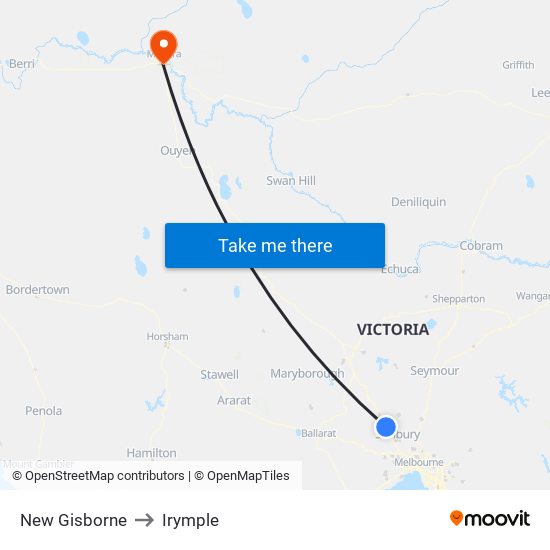 New Gisborne to Irymple map